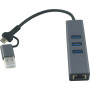 Концентратор USB 3.0 Type-C/Type-A to RJ45 Gigabit Lan, 3*USB 3.0, cable 13 cm Dynamode (DM-AD-GLAN-U3)