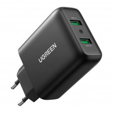 Зарядний пристрій Ugreen CD161 36W 2xUSB QC 3.0 Charger (Black) (10216)