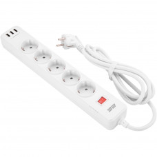 Мережевий фільтр живлення 2E 5XSchuko, 3G*1.5мм, 3*USB-A, 2м, white (2E-SP515M2USBWH)