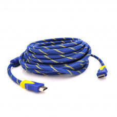 Кабель мультимедійний HDMI to HDMI 1.5m v1.4, OD-8.0mm Blue/Gold Merlion (YT-HDMI(M)/(M)NY/BL-1.5m)