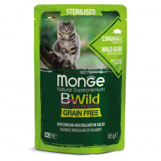 Вологий корм для кішок Monge Cat Bwild GR.FREE Wet Sterilised м'ясо дикого кабана з овочами 85 г (8009470012805)