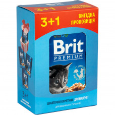 Вологий корм для кішок Brit Premium Cat з куркою для кошенят 3+1 100 г (2700000030349)