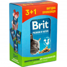 Вологий корм для кішок Brit Premium Cat з куркою для стерилізованих 3+1 100 г (2700000030356)